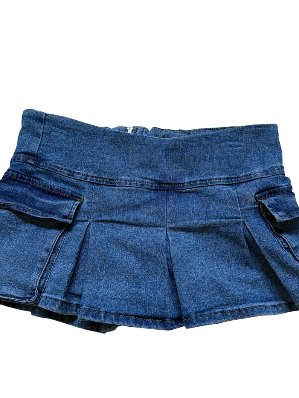 y2k 2000s style Blue Denim Pleated Cargo Mini Skort
